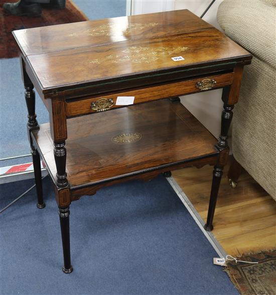 An Edwardian inlaid rosewood card table W.61cm